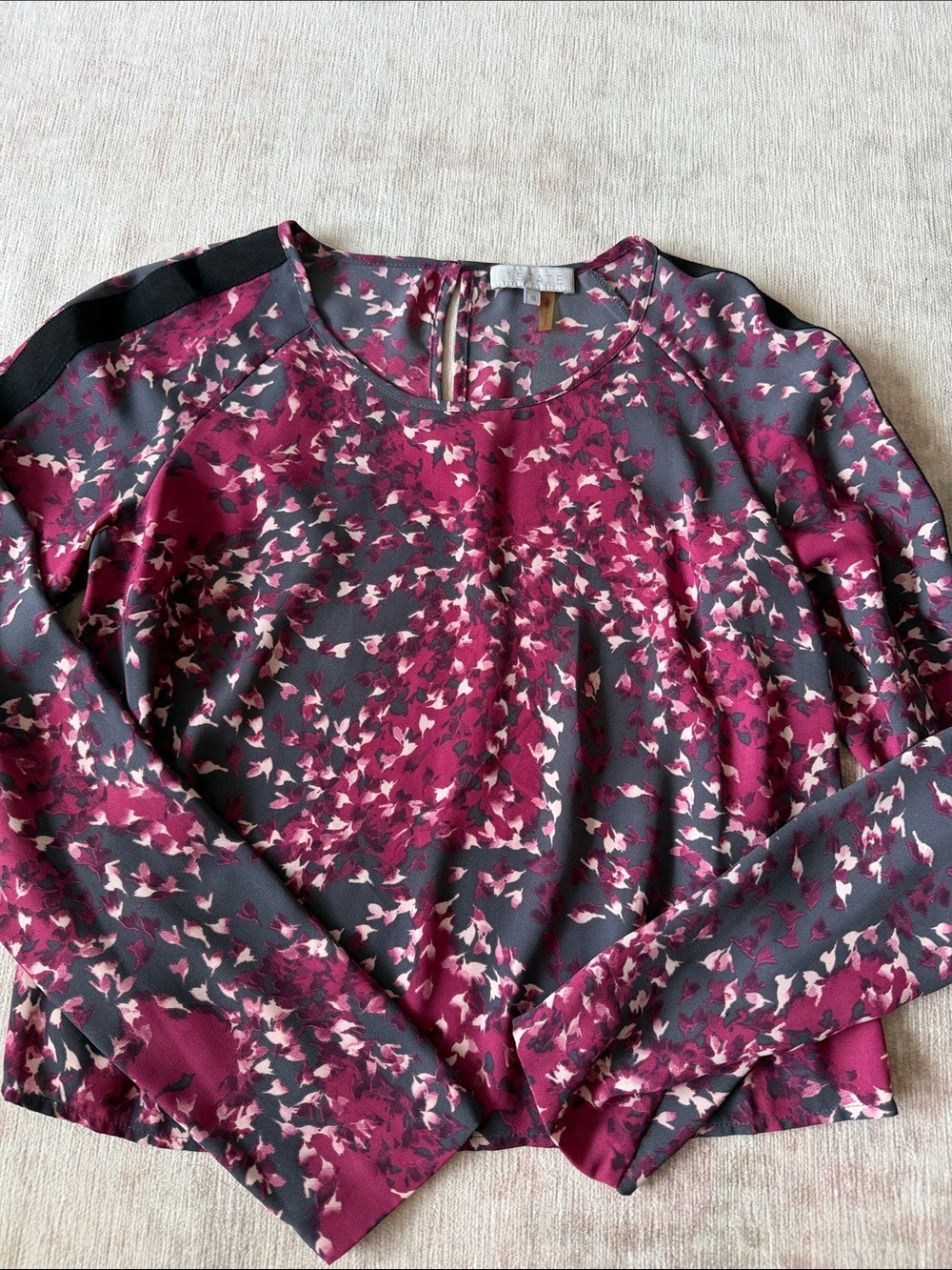 1.State Floral Blouse Burgundy Gray Small